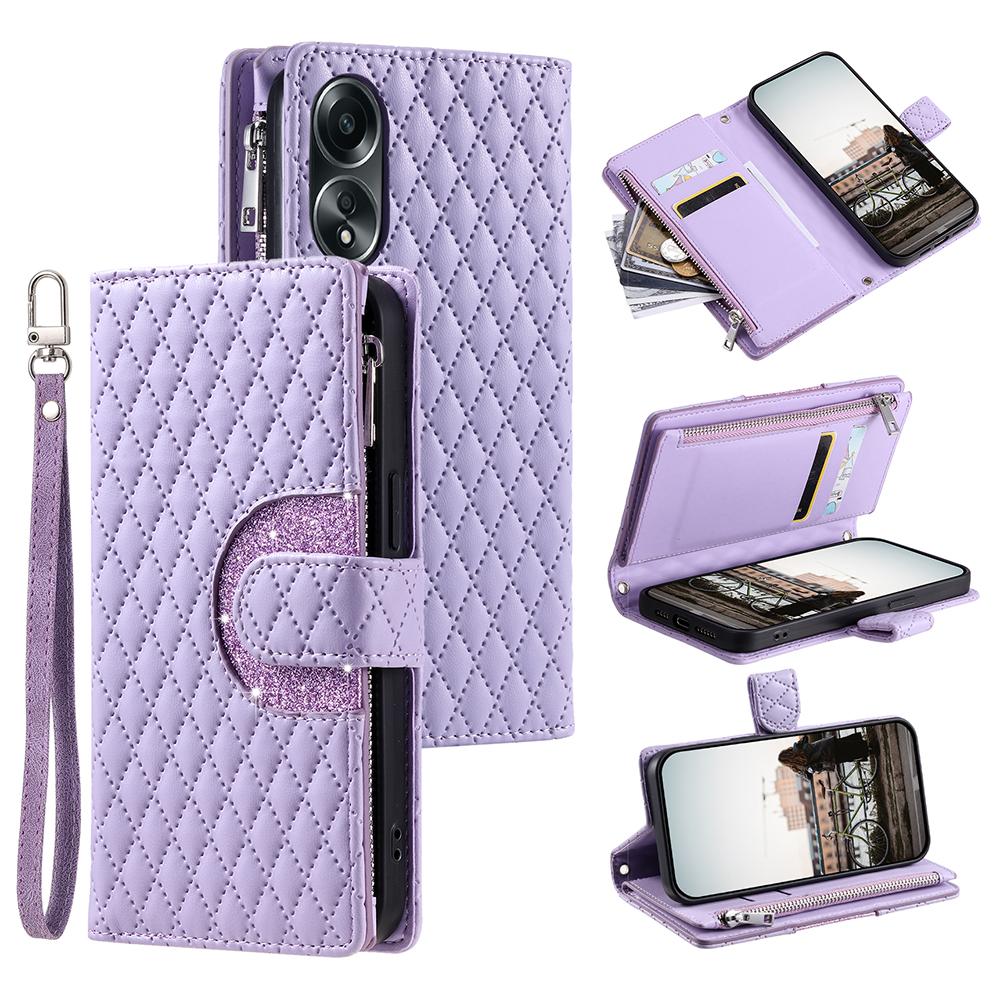 Style 012 for Oppo A58 4G Zipper Wallet Case Rhombus PU Leather Drop-proof Phone Cover