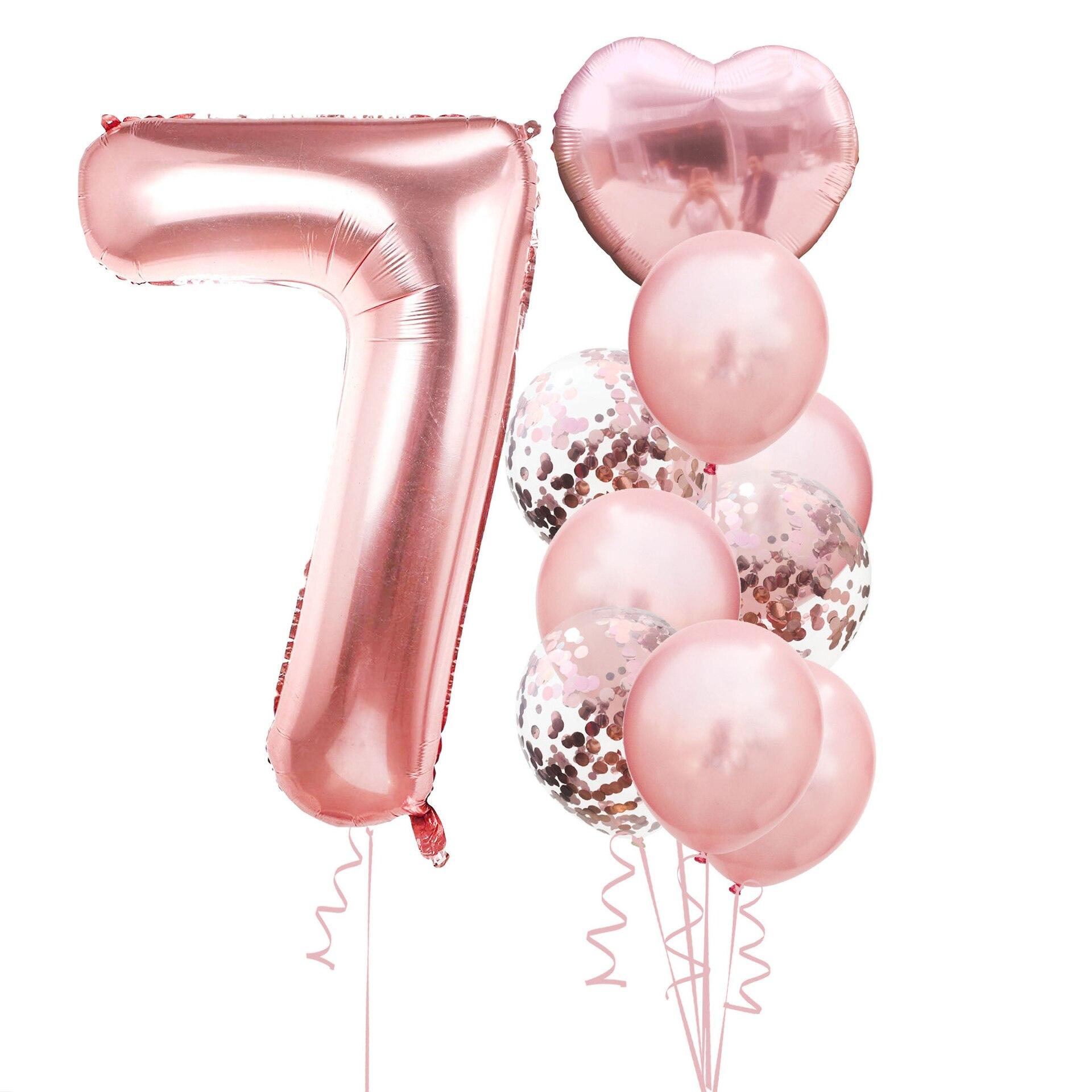 

10 шт., розовые воздушные шары из фольги с золотыми цифрами для дня рождения, украшения для дня рождения, принцесса для маленьких девочек 1, 2, 3, 4, 5, 6, 7, 8, 9 лет розового золота
