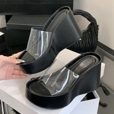 Eilyken Sommer PVC Transparent Solide Plateau Keilabsätze Damen Hausschuhe Dicke Sohle Hohe Absätze Partyschuhe
