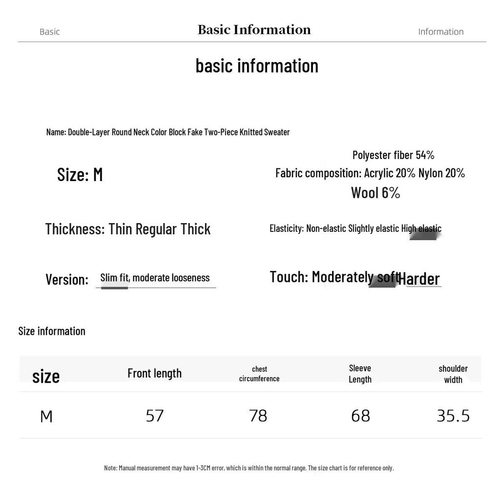 YUZHAOLIN Women's Color-Block Faux Two-Piece Knit Sweater