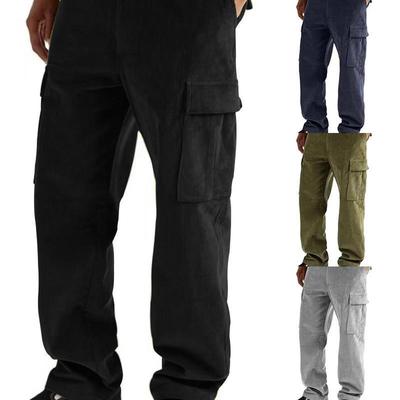 Men's High-Waist Corduroy Cargo Pants - Loose Fit, Elastic Waist, Multi-Pocket, Autumn Wear