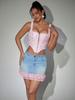 Rose Beauty A  Square Neck Overbust Hook And Eye Front Jacquard Print Lace Up Back Backless Corset Shapewear Crop Cami Top