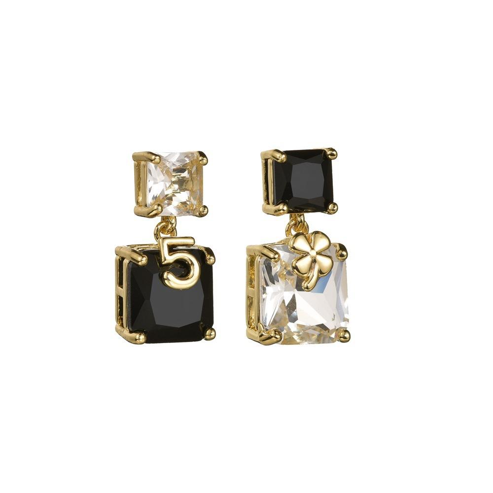 Asymmetric Zircon Earrings With Digital Personalized Earrings One Size чёрный