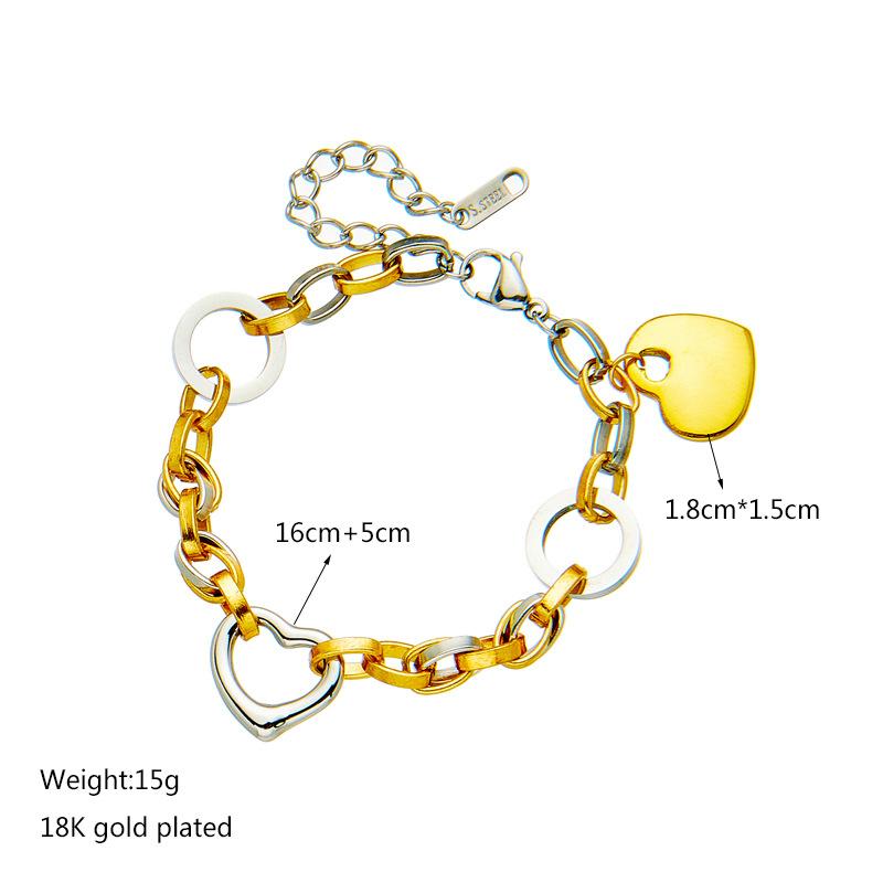 Stainless Steel Bicolor Thick Chain Bracelet for Women Couple Love Heart Geometric Jewelry Gift