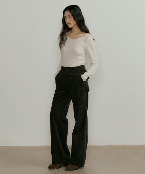 Lingseoul Button Corduroy Pants-Dark Brown