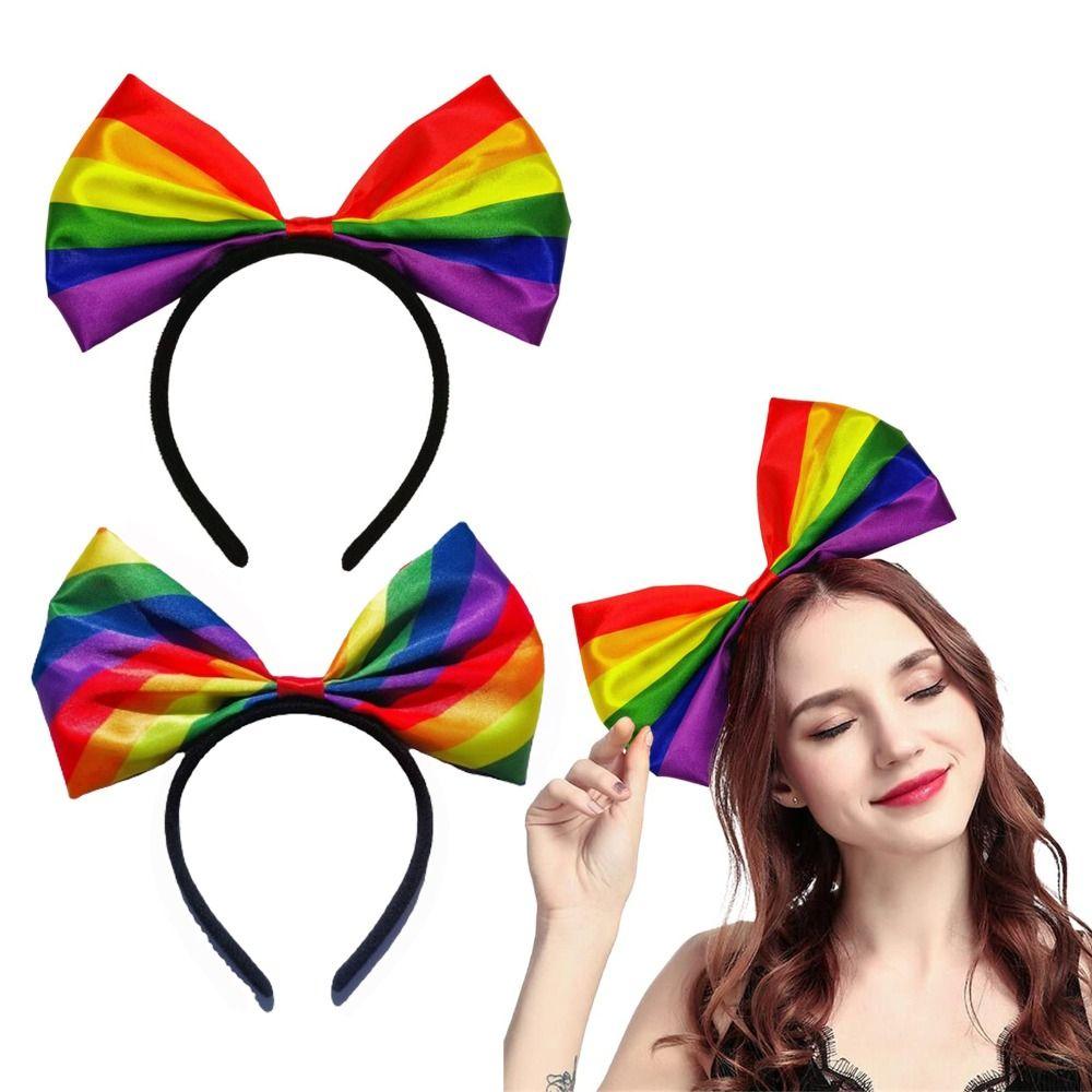 Beautiful Rainbow Bowknot Hair Hoop Fabric Art Party Head Hoop Rainbow Bow Headband  Party Supplies