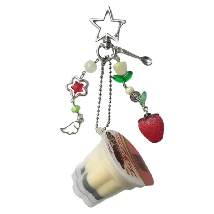 Beaded Keychain Y2K Inspired Accessory Pink Yellow Retro Style Plastic Resin Charm For Teens And Fashion Lovers жёлтый