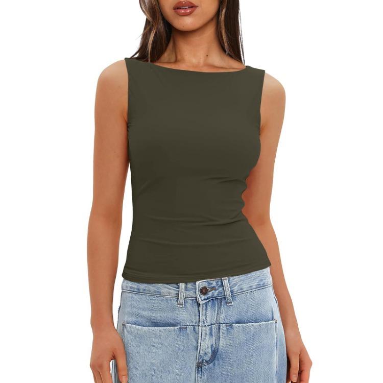 Schlankes ärmelloses lässiges Oberteil Damen Mode Hemd Oberbekleidung Unterhemd