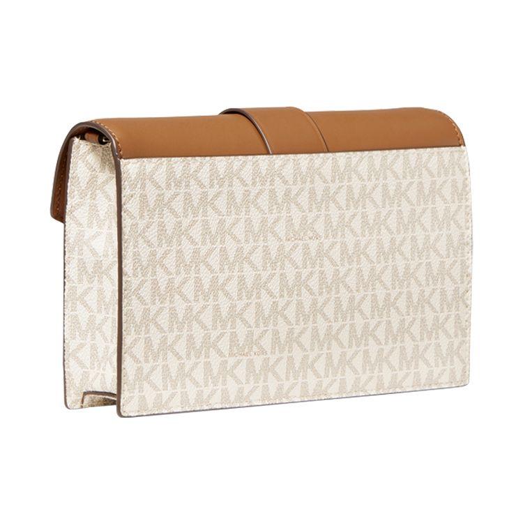 Michael Kors MK Charm Logo Print Leather Chain Crossbody Bag Small Women bags Vanilla-White Acorn-Brown 32S0G00C6B-149