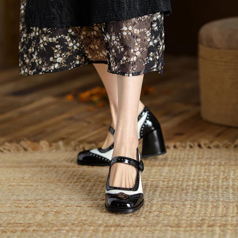 Fashion Spring/Fall Shoes Women Round Toe Chunky Heel Mary Janes Shoes Mixed Colors Women Pumps Patent Leather Shoes Classics High Heels