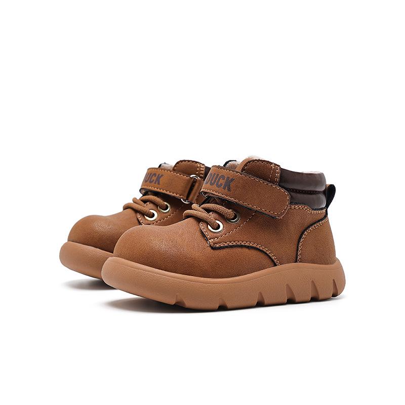Boys  2025 Winter Leather Boots: Handsome, Waterproof Martin Boots, Fleece-Lined, Warm, Fashionable, Trendy, Large Cotton Shoes 29