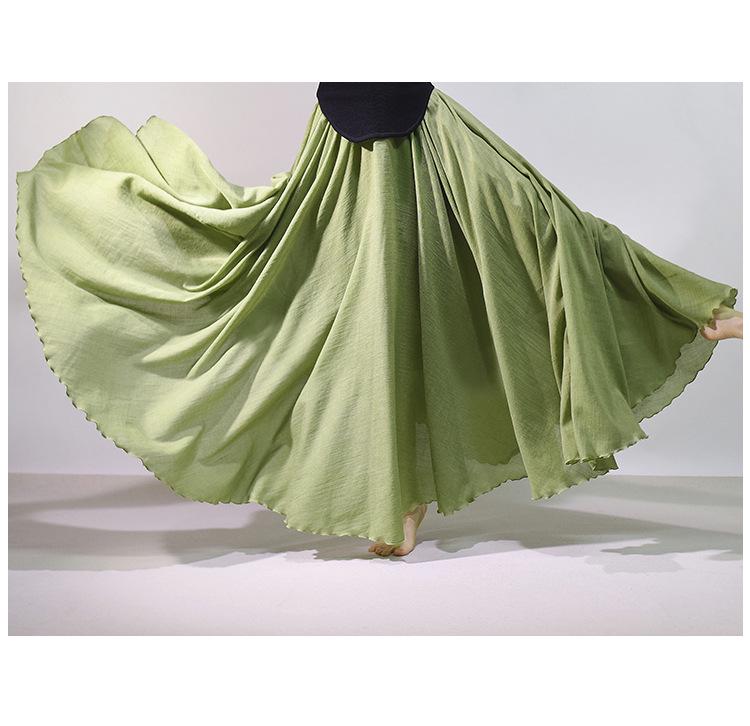 Mori Girl Cotton Linen A-Line Skirt: Elastic Waist, Long Solid Color, National Style Swing