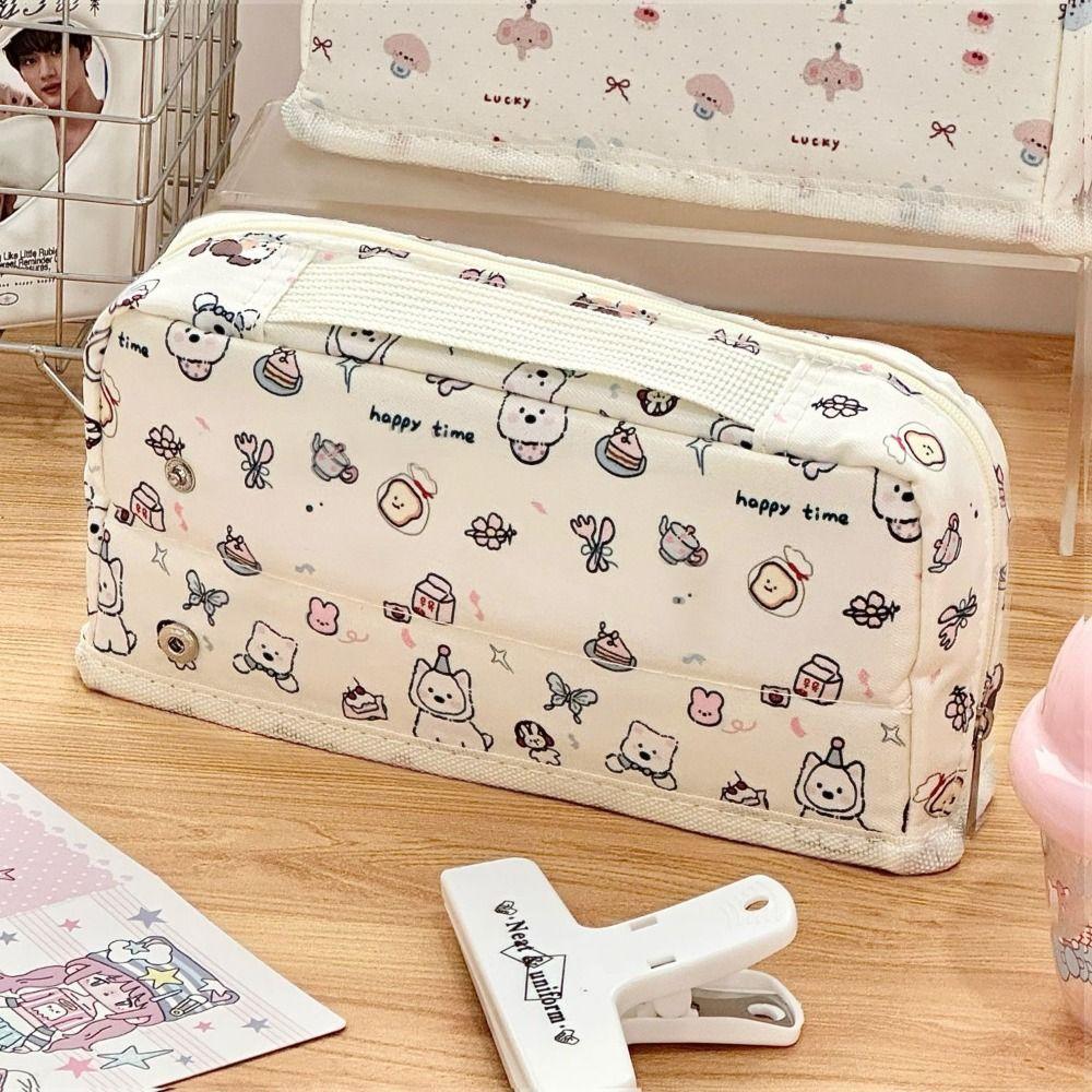 New Puppy Pattern Pen Bag Large Capacity Multilayer Stationery Bag Multi-function Gift Pencil Case Student