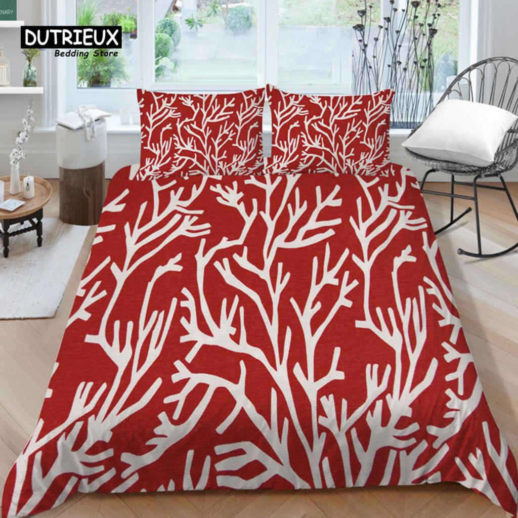 Gradient Color Duvet Cover Woodland Botanical Bedding Set Nature Rustic Tree Branch Leaf Comforter Cover Queen For Kids Adults