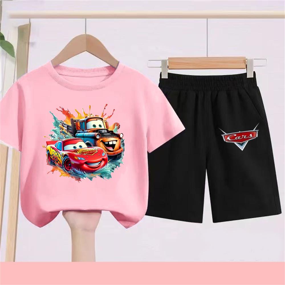 Cartoon Lightning McQueen Casual Clothes Disney Cars Boy 3D Print Short Sleeve T-shirt Kids Children's Set