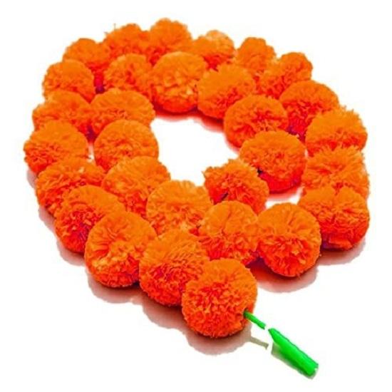 Artificial Marigold Graland Flowers for Decoration Long Toran Indian genda phool for Wedding Festival (4.6 Feet/Orange/Set of 5 Mala)