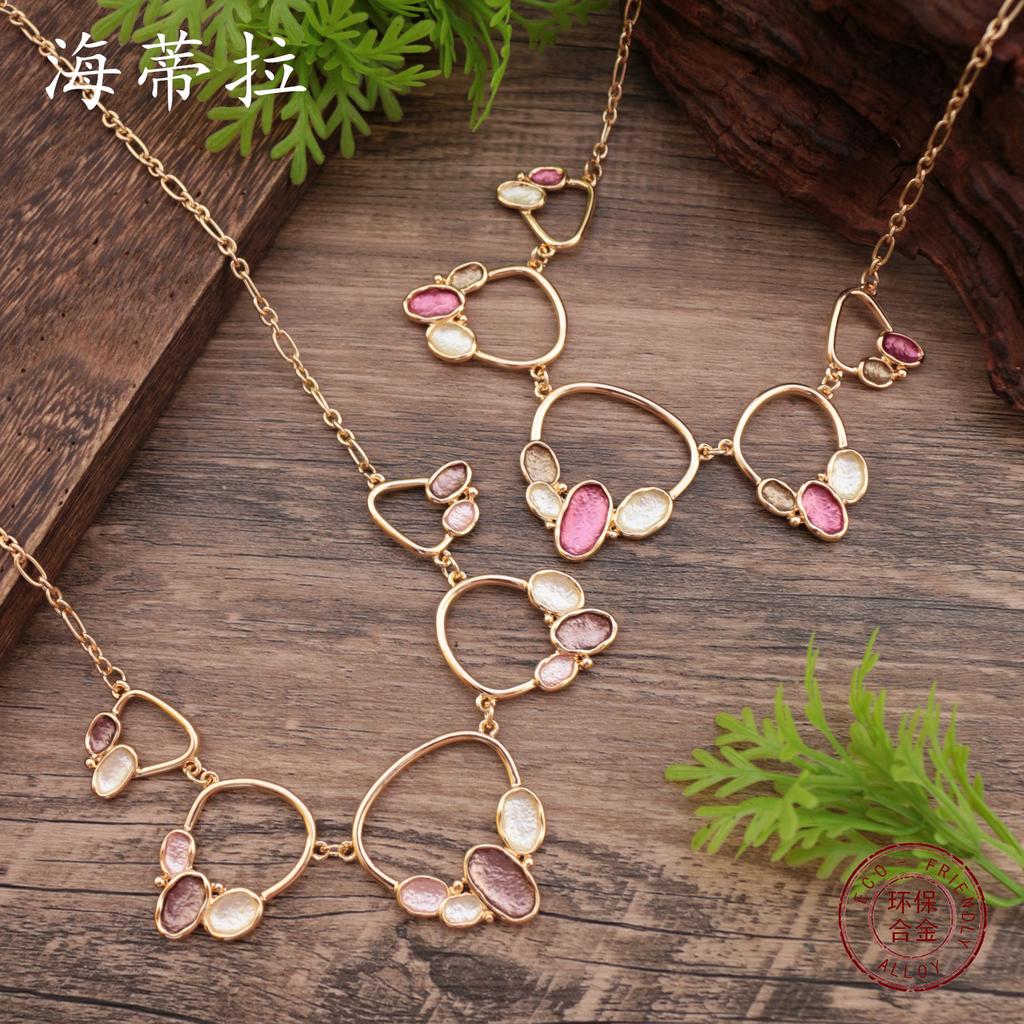 New Enamel Color Hollow Cat Claw Alloy Necklace, Women's Cute Simple Color Cat Claw Neck Chain