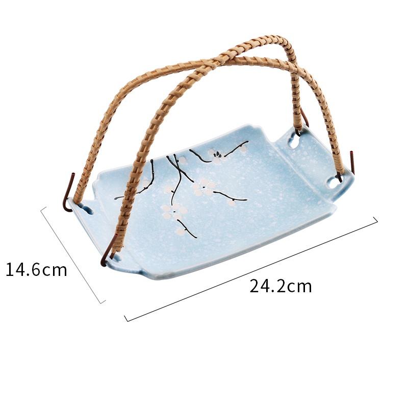 Japanese Ceramic Cuisine Tianfu Fried Dish plate with handle Handheld Dish Hanging Fruit sushi Dim sum Hotpot Vegetable tray