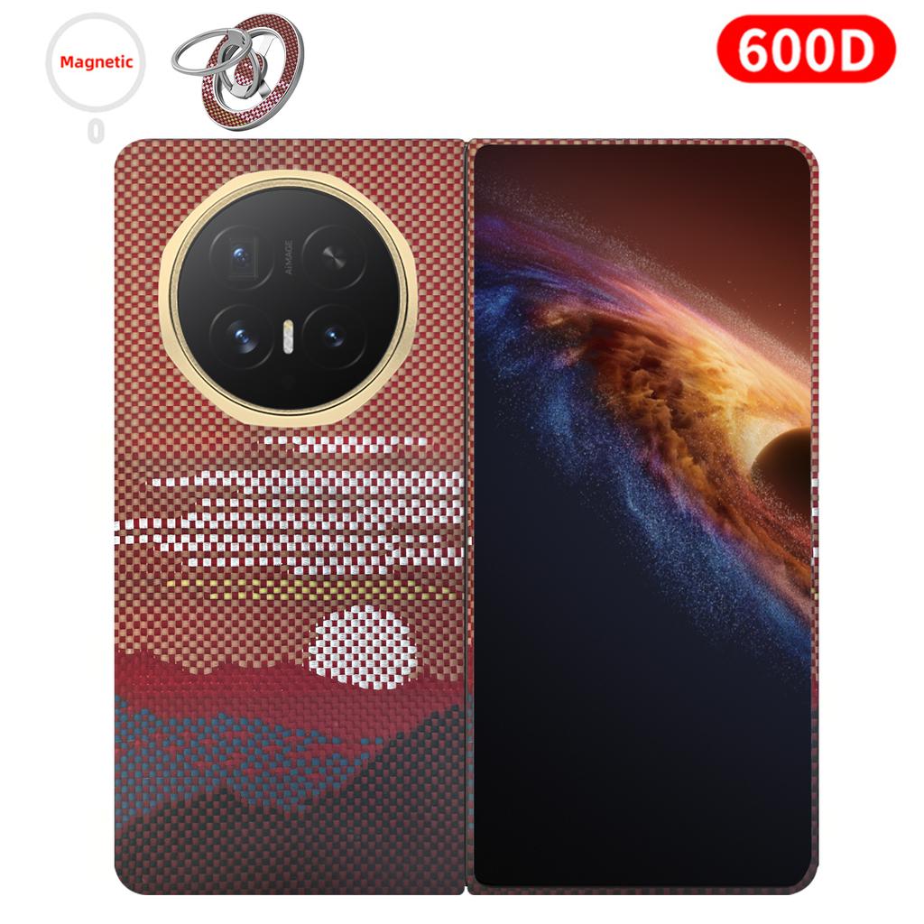 For Honor Magic V6 Carbon Case 600D Kevlar Fiber Aramid Fiber Fabric Ultra Thin Hard Cover Magnetic Black Slim Light Red Premium