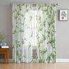Bambusově zelené bílé rostlinné tylové průsvitné záclony v čínském stylu pro dekoraci obývacího pokoje, ložnice, kuchyně, voálové organzové záclony