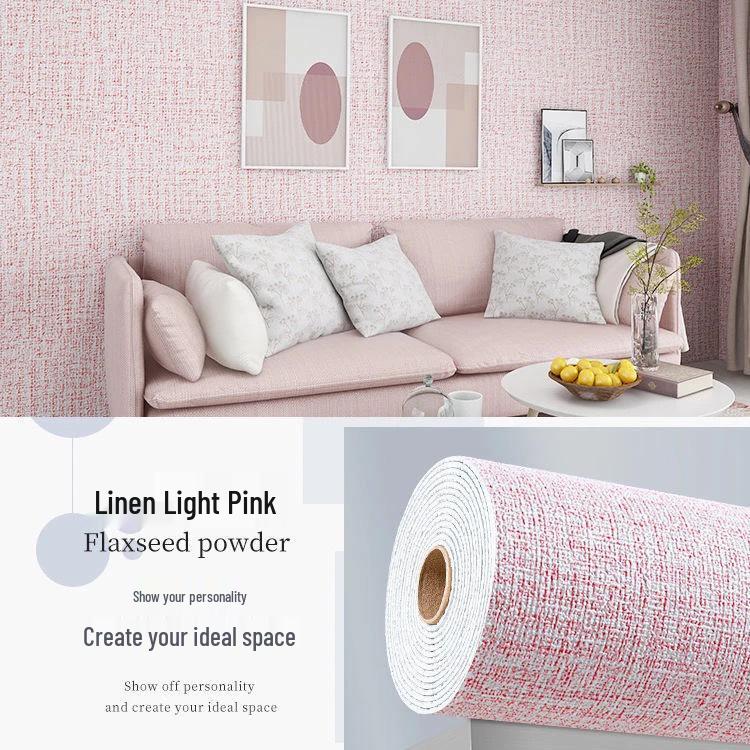 Self-Adhesive Linen Wall Stickers: Waterproof, Solid Color Decor for Bedroom and Living Room