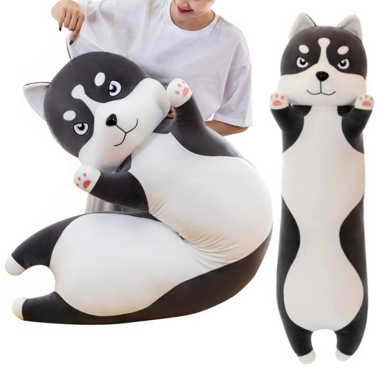 Muñeco de Peluche Husky Animal de Peluche Suave 110/130cm de Largo Almohada de Perro Esponjoso Cojín Decorativo con Forma de Animal para Soporte de Cintura y Espalda