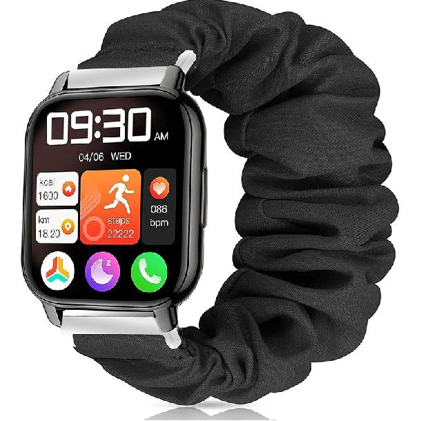 Compatible for Popglory 1.85 Smart Watch Band, Lamshaw Fabric Elastic Scrunchie Elastic Women Replacement Straps Compatible with Popglory, Ddidbi