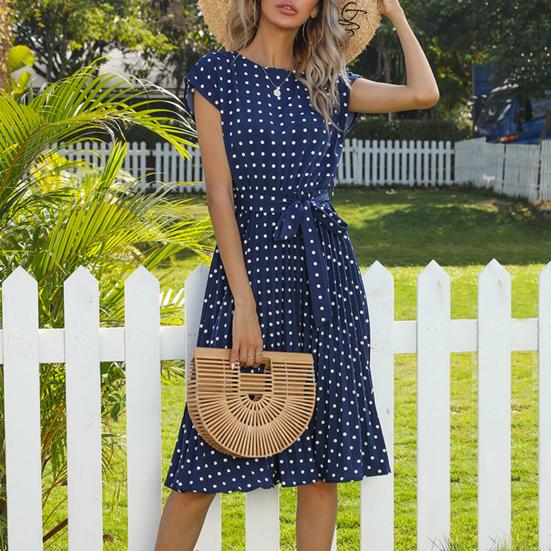 Lady Dress Polka Dots Cool Clothing Lady Short Sleeve Pleated Dress