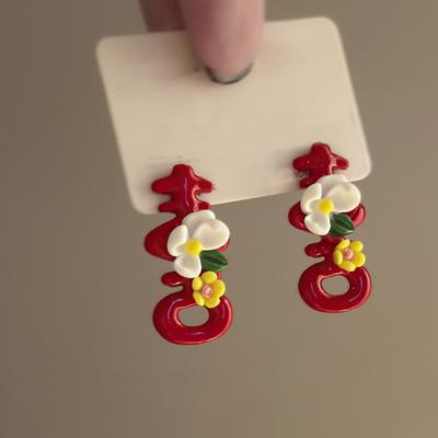 Resin Flower Happy Character Earrings Retro Design Stud Earrings High-end Fashion Festive Wedding Earrings