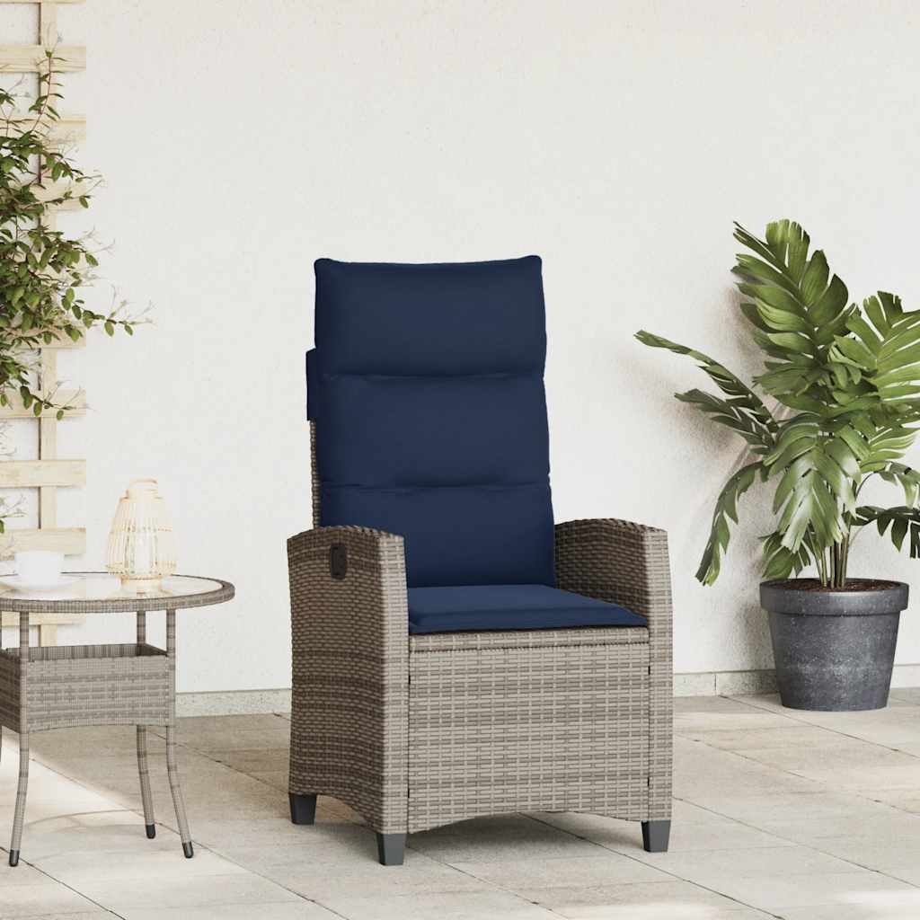 Relax Garden Chair with Side Table Adjustable Grey Poly Rattan