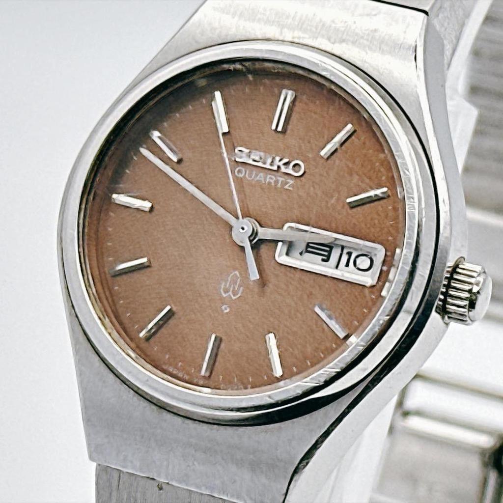 Used vintage SEIKO ladies watch brown dial battery replacement day-date