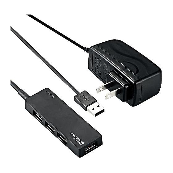 USB-концентратор ELECOM на 4 порта с адаптером переменного тока, совместимый с питанием от сети/шины, совместимый с Nintendo Switch, черный U2H-AN4SBK