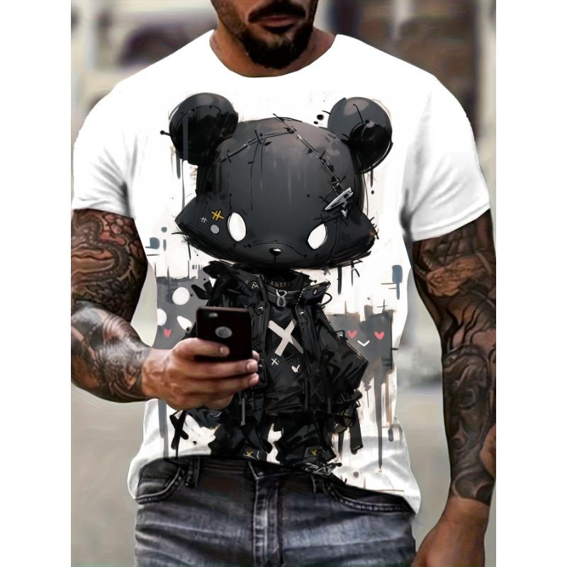 Men's casual fashion T-shirt 3D printing anime bear pattern printed T-shirt for summer daily outdoor street cool wear