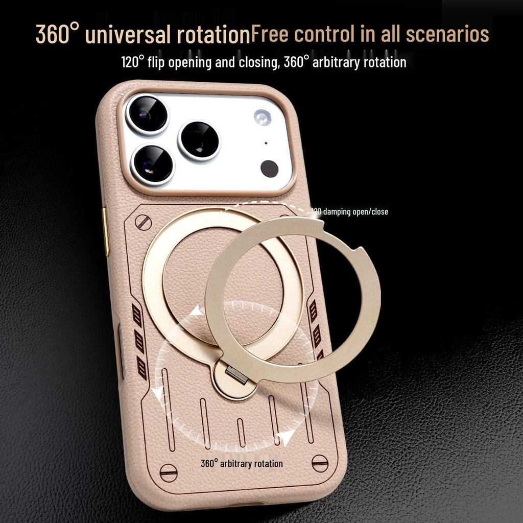 iPhone 17 Pro Max Magnetic Rotating Stand Case with Mecha Design and Frosted Skin-feel Protection