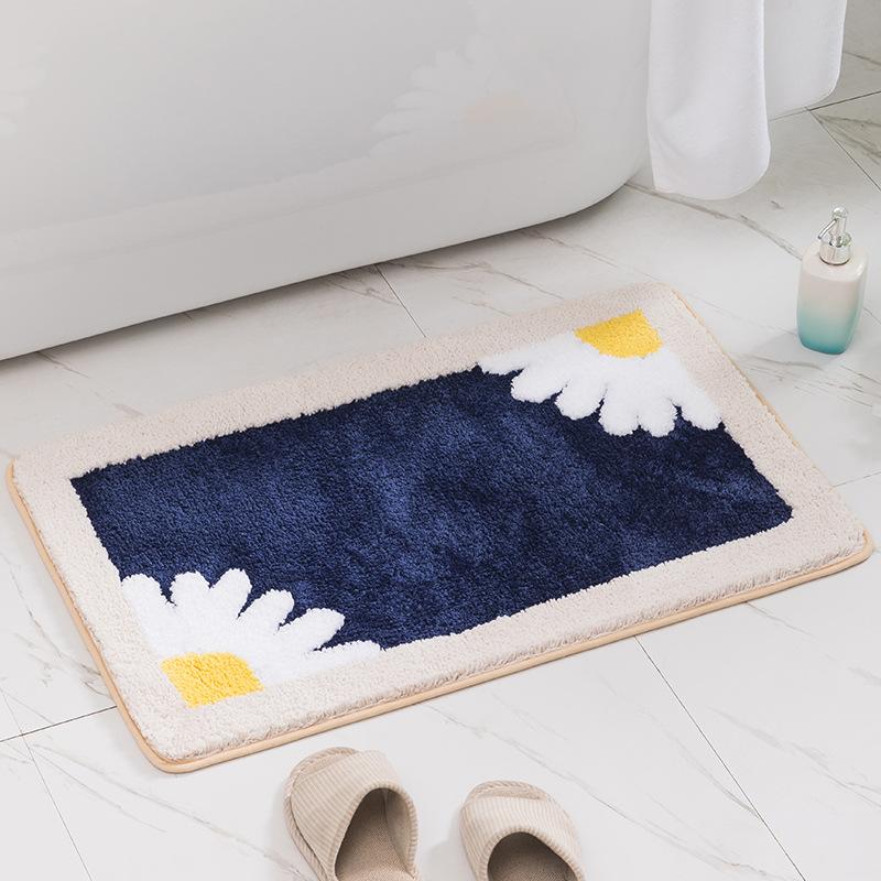 Inyahome Bath Mats Fashionable Cartoon Flocking Bathroom Rugs Durable Indoor Daisy Bath Rugs Suitable for Bathroom Door Carpets