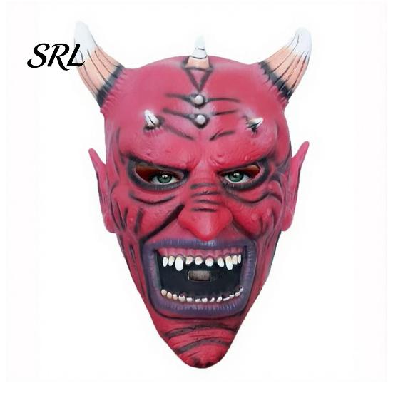 Durable Latex Scary Costume Masque Horror Red Devil Masque, Demon Full Face with Reusable for Events Horn, Adult Cosplay Halloween, Haunted