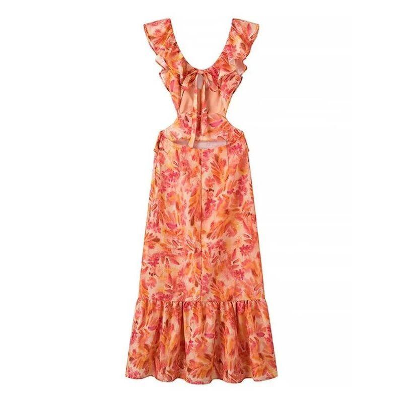 Stacked Fungus Edge Strap Backless Dress Laminated Wooden Ear Strap Dress