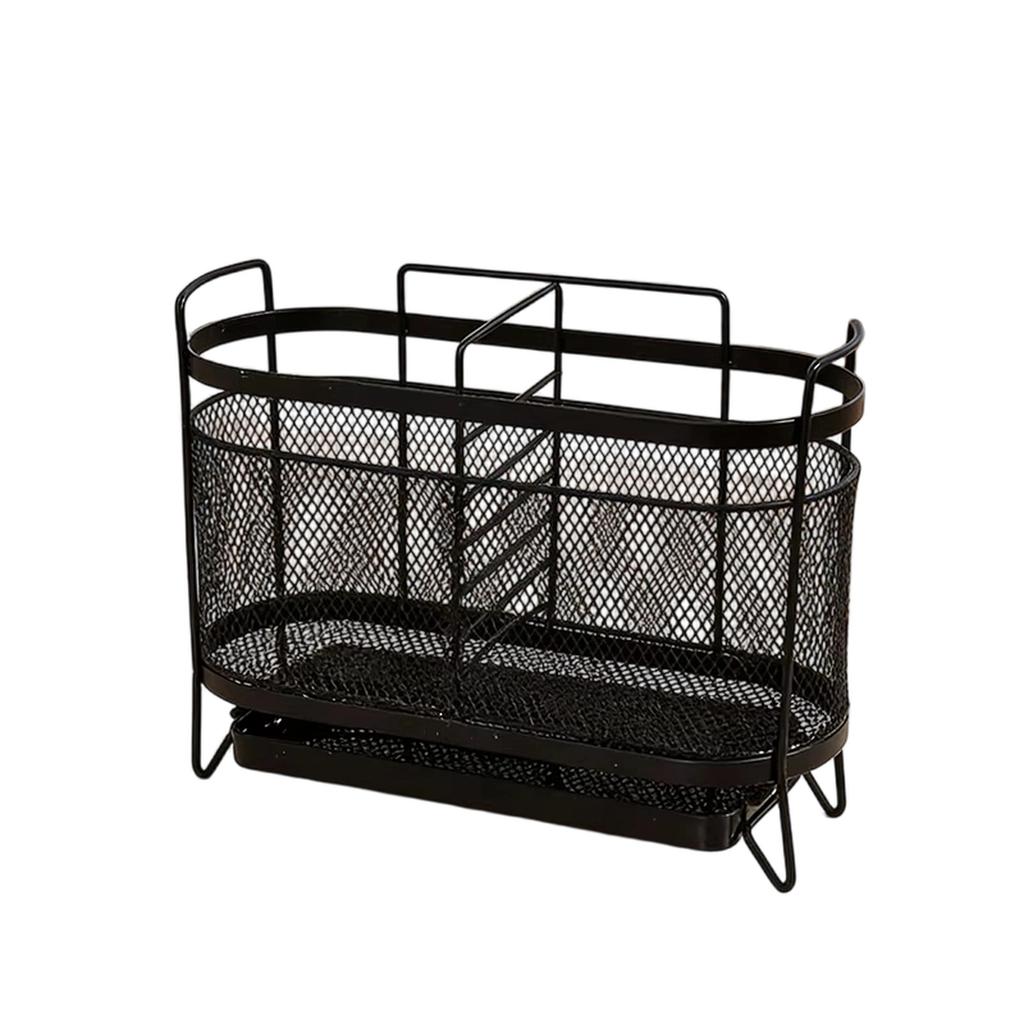Creative Kitchen Countertop Organizer Mesh Cutlery Holder with Drainage Tray Multipurpose Utensil Storage Rack for Forks Knives Chopsticks