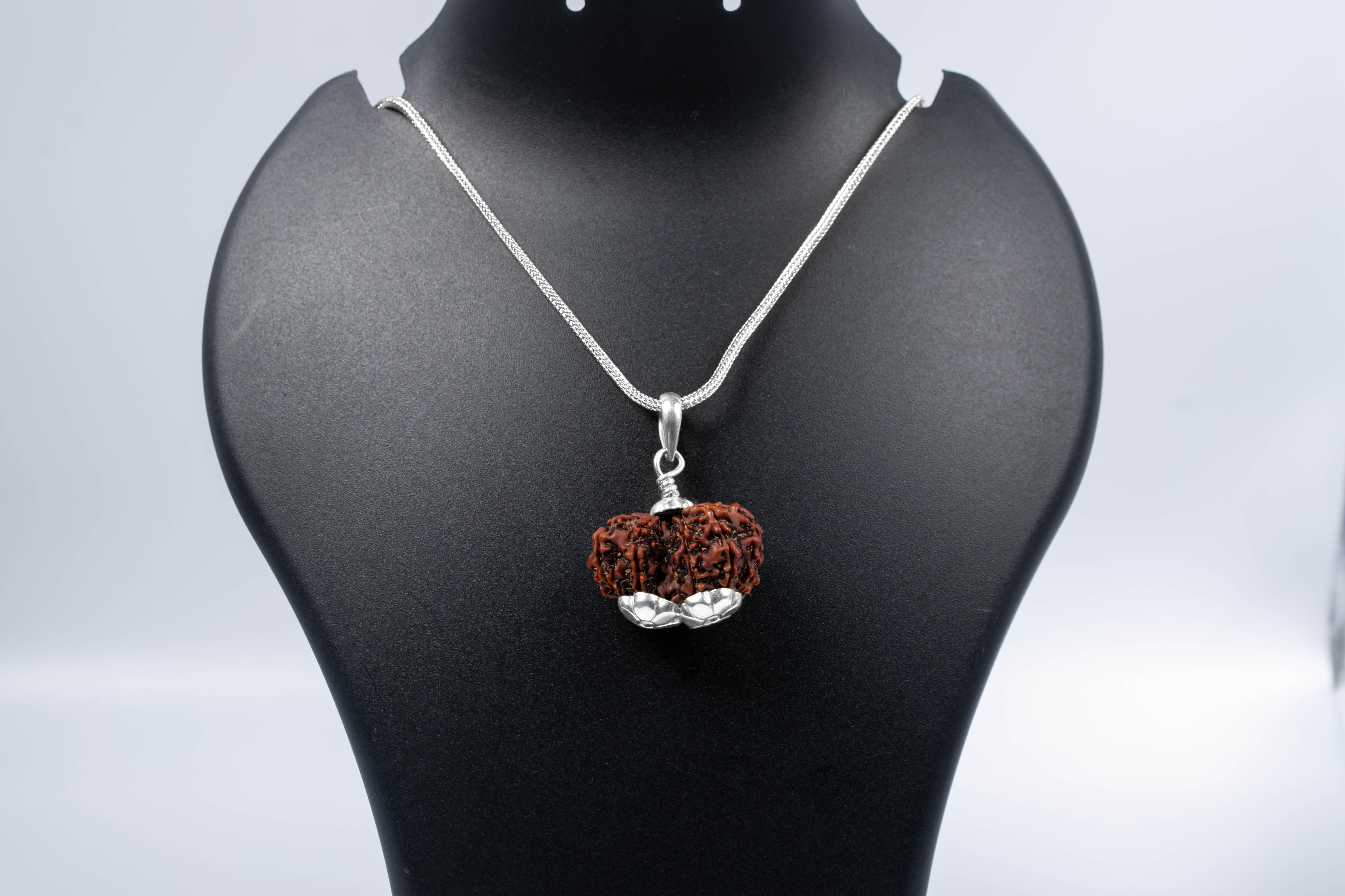 

Natural 13 Mukhi Rudraksha 925 Siver Pendant – Nepali Origin | Bead for Love, Prosperity, Desire & Manifestation | Organic & Lab Certified коричневий