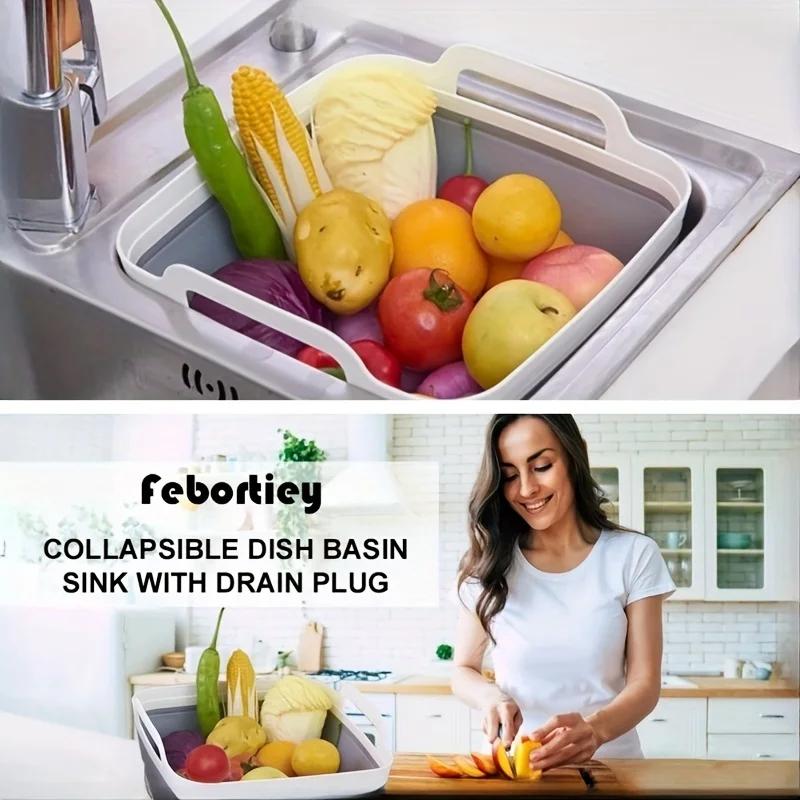 Large Capacity Portable Folding Basin with Handle and Drain Plug. Suitable for Various Scenarios