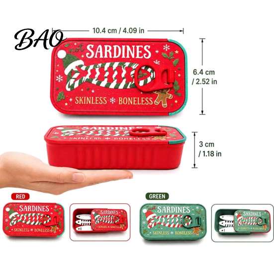 Small Jewelry Holder Christmas Sardine Tin Shaped Box, Portable Travel Jewellery Storage Case with Can Box Fish Bone Divider, Mini Necklace