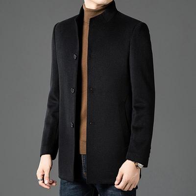 Men's Stand Collar Wool Coat with Detachable Down Liner – Thickened Loose Fit for Autumn/Winter