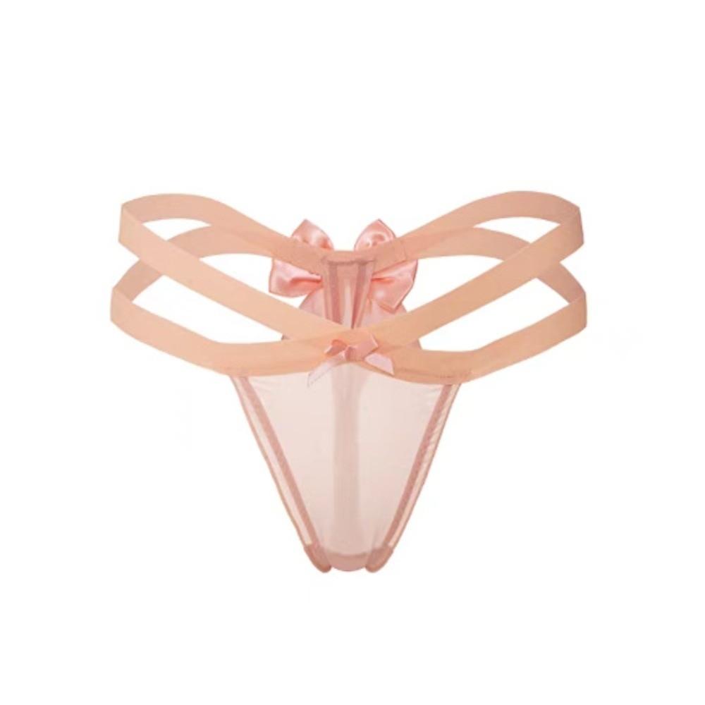 Delicate Bow Briefs Low Waist Sheer Mesh Panties Sweet Cross Strappy Thong  Valentine's Day