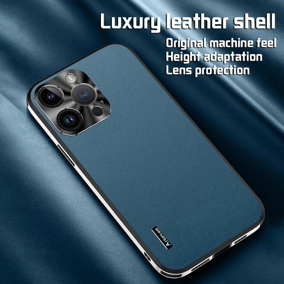 Soft Leather Phone Case Back Cover for IPhone 13 15 16 14 Plus 11 12 Pro Max Shockproof Anti-Drop Metal Lens Protection Cases