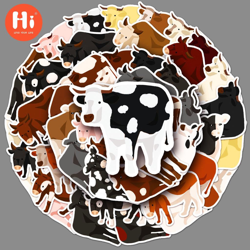 50 original cow cartoon cute animals for kids cognitive goo card handbook decoration notebook suitcase stickers