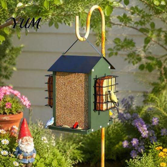Wild Birds Food Holder Metal Bird Suet Feeder, Hanging Feeder with Cage, Outdoor Backyard Station House Shaped for Outdoors Garden Yard Decor Creative