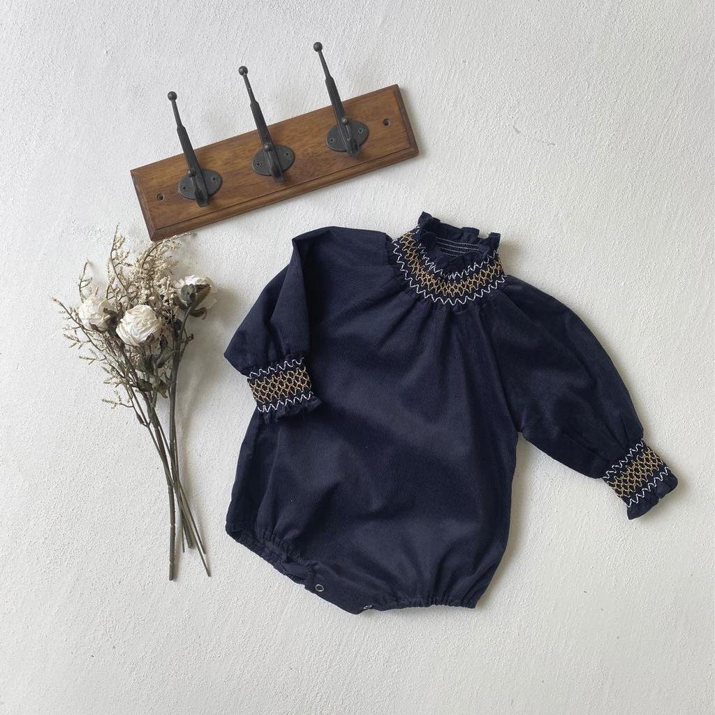 Infant Corduroy Jumpsuit with Flower Collar - Long Sleeve Spring/Autumn Style for Baby Girls