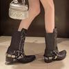 Women's Mid-heel Chain Chelsea Boots Winter Thick-soled Mid-calf Boots 2024 Designer New Trend Women's High-heeled Short Boots