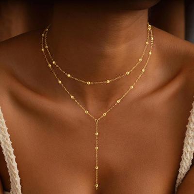 Elegantní měděný laso choker: Vrstvený 14K Třpytivý Univerzální Dvojitý Řetízek Geometrický Třásně Y Náhrdelník
