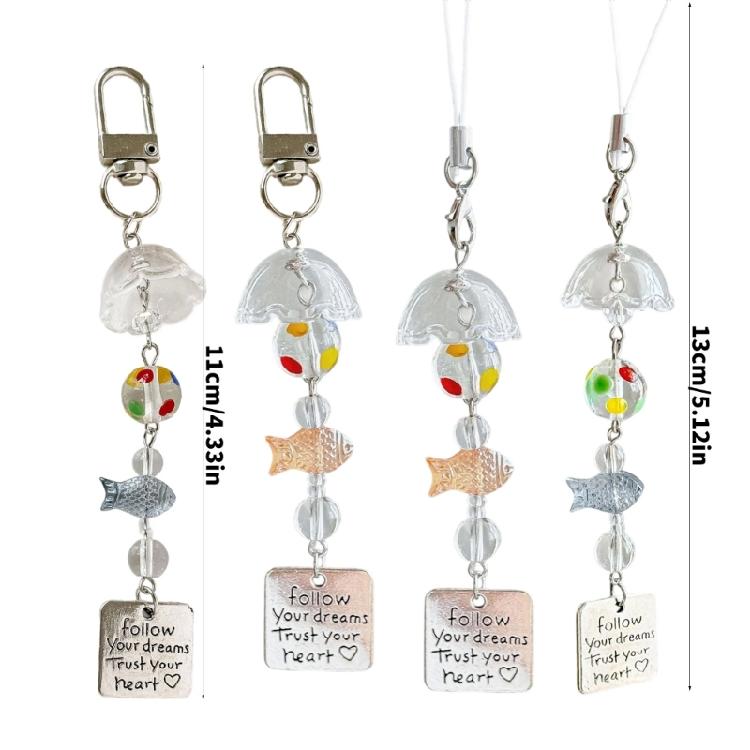Artistic Fish Windchime Mobile Phone Lanyard Colorful Acrylic Beaded Keychain for Casual or Formal Occasions